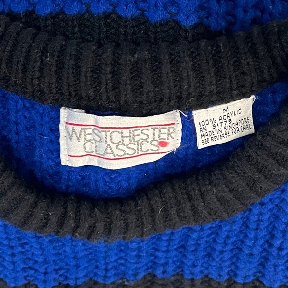 Vintage Pullover Sweater,80-90s,Striped, Black and Blue,Mens Medium Crewneck - Picture 3 of 8